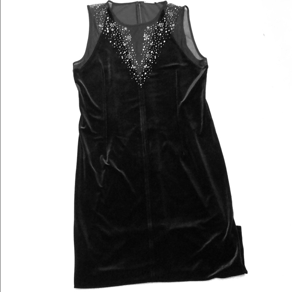 Black velvet dress.
